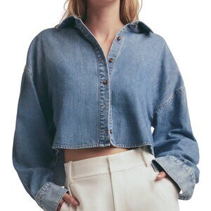 Favorite Daughter The Ex-Boyfriend Denim Crop Shirt in Size L